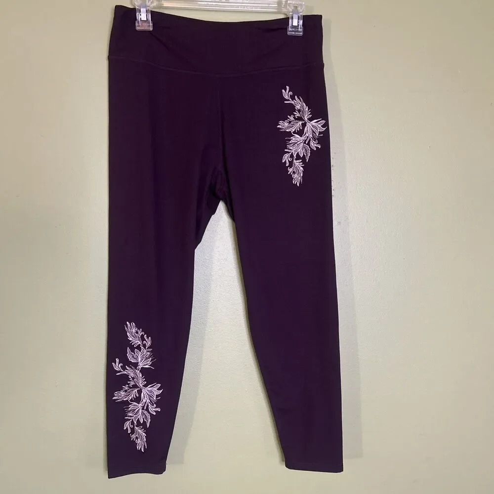 Betsy Johnson Performance Leggings capri purple embellished pull on size XL - Picture 2 of 12